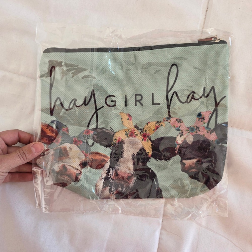 Cute Cow Hay Girl Hay Zipper Pouch Cosmetic Bag Travel Organizer